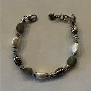Brighton Pearl and Olive Bead Bracelet with Silver Accents